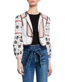 Veronica Beard Shilin Cropped Linen Jacket w  Floral Embroidery at Neiman Marcus