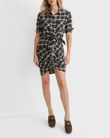 Veronica Beard Sierra Plaid Button-Front Gathered Mini Dress at Neiman Marcus