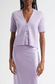 Veronica Beard Solene Short Sleeve Cashmere Button-Up Sweater at Nordstrom