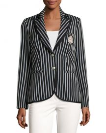 Veronica Beard Spirit Striped Pique Blazer  Black Blue at Neiman Marcus