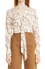 Veronica Beard Stretch Silk Chain Print Blouse in Ecru Multi at Nordstrom  at Nordstrom