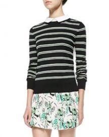 Veronica Beard Striped KnitPoplin Combo Top at Neiman Marcus