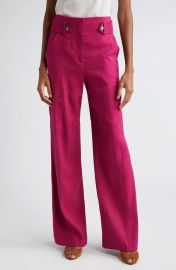 Veronica Beard Sunny Button Tab Linen Blend Wide Leg Pants at Nordstrom