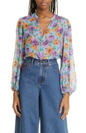 Veronica Beard Syden Floral Silk Buton Up Blouse at Nordstrom