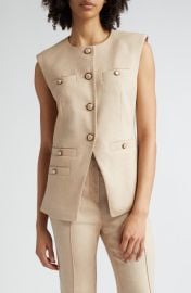 Veronica Beard Tamara Linen Blend Twill Vest at Nordstrom