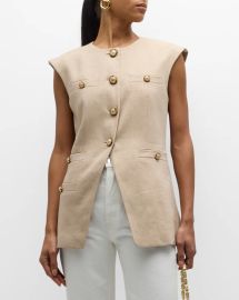 Veronica Beard Tamara Linen-Blend Vest Neiman Marcus at Neiman Marcus