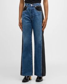 Veronica Beard Taylor Wide-Leg Two-Tone Jeans at Neiman Marcus