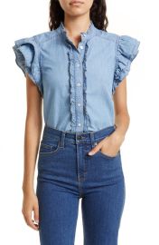 Veronica Beard Tenille Ruffle Chambray Shirt at Nordstrom