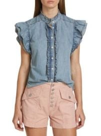 Veronica Beard Tenille Ruffled Flutter Sleeve Top on SALE at Saks Off 5th