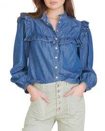 Veronica Beard Tes Button-Down Chambray Top at Neiman Marcus