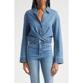 Veronica Beard Timothy Crop Twist Button-Up Denim Shirt at Nordstrom