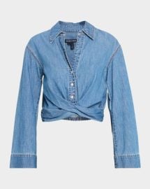 Veronica Beard Timothy Twist Front Denim Shirt at Neiman Marcus