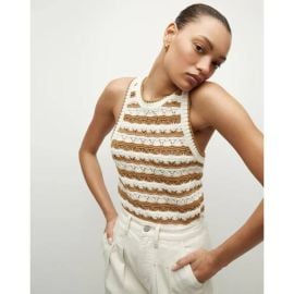 Veronica Beard Tops Veronica Beard Nwt Jerrel Striped Cotton Knit Tank Desert Khaki Offwhite Poshmark at Poshmark