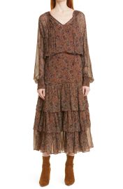 Veronica Beard Tunis Floral Long Sleeve Dress in Cinnamon Multi  at Nordstrom