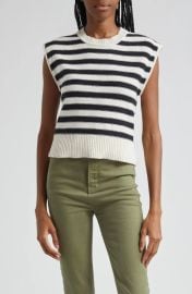 Veronica Beard Vera Stripe Sleeveless Roll Shoulder Cotton Sweater at Nordstrom