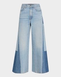 Veronica Beard Vicki Patchwork Wide-Leg Jeans at Neiman Marcus