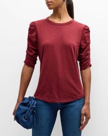 Veronica Beard Waldorf Ruched-Sleeve Cotton Tee at Neiman Marcus