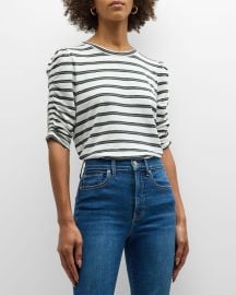 Veronica Beard Waldorf Stripe Ruched-Sleeve Tee at Neiman Marcus