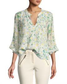 Veronica Beard Walker Pintucked Silk Blouse at Neiman Marcus