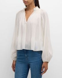 Veronica Beard Walker Pleated Long-Sleeve Top at Neiman Marcus