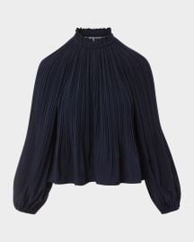 Veronica Beard Walker Pleated Long-Sleeve Top at Neiman Marcus
