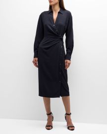 Veronica Beard Wright Button-Front Midi Wrap Dress at Neiman Marcus