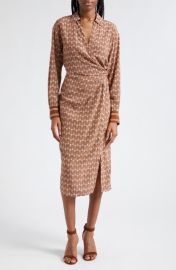 Veronica Beard Wright Long Sleeve Stretch Silk Midi Shirtdress at Nordstrom