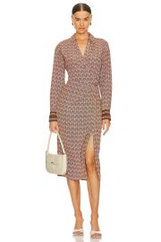 Veronica Beard Wright Long Sleeve Stretch Silk Midi Shirtdress at Revolve