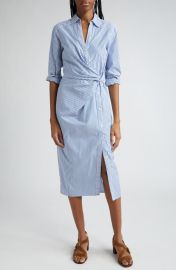 Veronica Beard Wright Stripe Long Sleeve Cotton Midi Shirtdress at Nordstrom