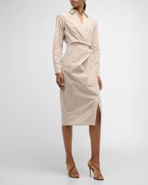 Veronica Beard Wright Striped Long-Sleeve Midi Shirtdress at Neiman Marcus