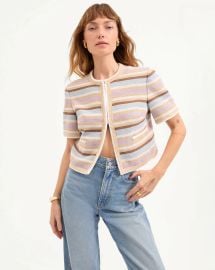 Veronica Beard Wyatt Short Sleeve Jacket in Stone Khaki Multi at Veronica Beard