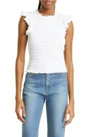 Veronica Beard Wyles Shirred Ruffle Shoulder Cotton Tank at Nordstrom