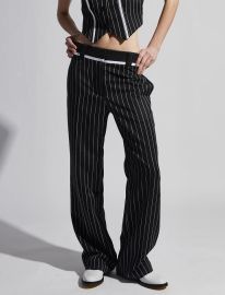 Veronica Mid-Rise Relaxed Fit Combo Pinstripe Trouser Black SAINT ART at Saint Art