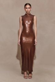 Veronica Sequin Midi Dress - Chocolate vert MESHKI US at Meshki