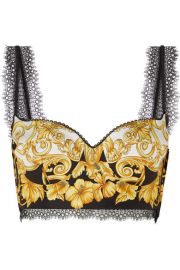 Versace - Lace-trimmed printed silk-twill bustier top at Net A Porter