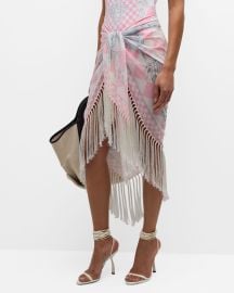 Versace Barocco Damier Print Fringe-Trim Pareo Coverup at Neiman Marcus