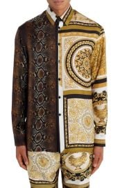 Versace Barocco Patchwork Print Silk Button-Up Shirt at Nordstrom