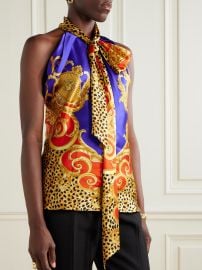 Versace Bow detail printed silk satin top at Net a Porter
