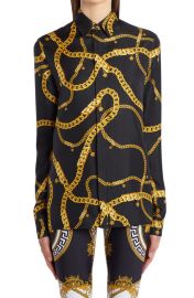 Versace Chain Print Silk Twill Blouse at Nordstrom