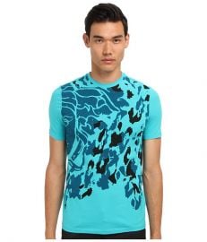 Versace Collection Medusa Placed Animal Print Stretch Cotton Tee Teal at 6pm