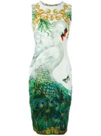 Versace Collection Swan And Peacock Print Fitted Dress at Farfetch