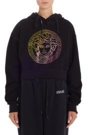 Versace Crystal Embellished Crop Cotton Graphic Hoodie at Nordstrom