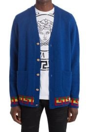 Versace Greca Jacquard Tape WoolSilk Cashmere Cardigan at Nordstrom