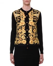 Versace Hibiscus-Print Silk-Front Button-Down Cardigan at Neiman Marcus