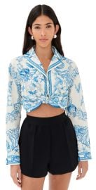 Versace Informal Shirt Underwater Barocco Bicolour Foulard On Cotton Poplin Eggshell/Bright DV Blue 44 at Shopbop