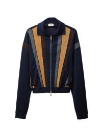 Versace Intarsia Wool amp Leather Patchwork Zip Sweatshirt Blue at Farfetch