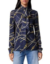 Versace Jacquard Tie Neck Logo Top Bloomingdales at Bloomingdales