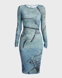 Versace Jeans Couture Long-Sleeve Lace Knit Midi Bodycon Dress at Neiman Marcus