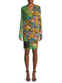 Versace Jeans Couture Mix-Print Faux-Wrap Bodycon Dress on SALE at Saks Off 5th