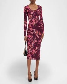 Versace Jeans Couture Porcelain Barocco Bodycon Midi Dress at Neiman Marcus